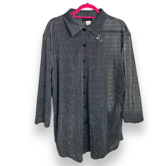 Vintage 90s Semi-Sheer Metallic Button Down Top Women’s Plus Size 18/20W NWT - Picture 1 of 14